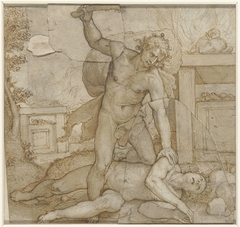 Kaïn slaat Abel dood met de ezelskinnebak by Domenico Passignano