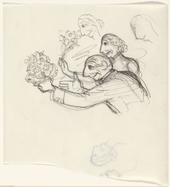 Karikatuur van Leo Gestel en zijn vrouw (?) met bloemen in de hand by Leo Gestel