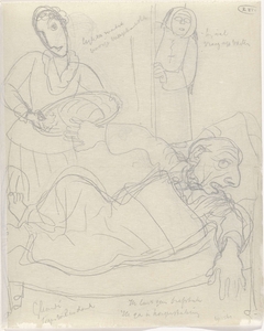 Karikatuur van Leo Gestel op zijn ziekbed by Leo Gestel