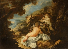Landscape with Putti with an Ox and an Urn with Flowers