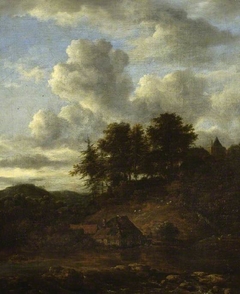 Landscape with river and pines by Jacob van Ruisdael