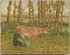 Landschap met koeienmelkster. by William Degouve de Nuncques