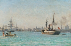 Lively Traffic in Copenhagen Harbor with a Royal Chalup by Vilhelm Arnesen