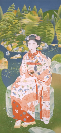 Maiko in a Garden by Tsuchida Bakusen