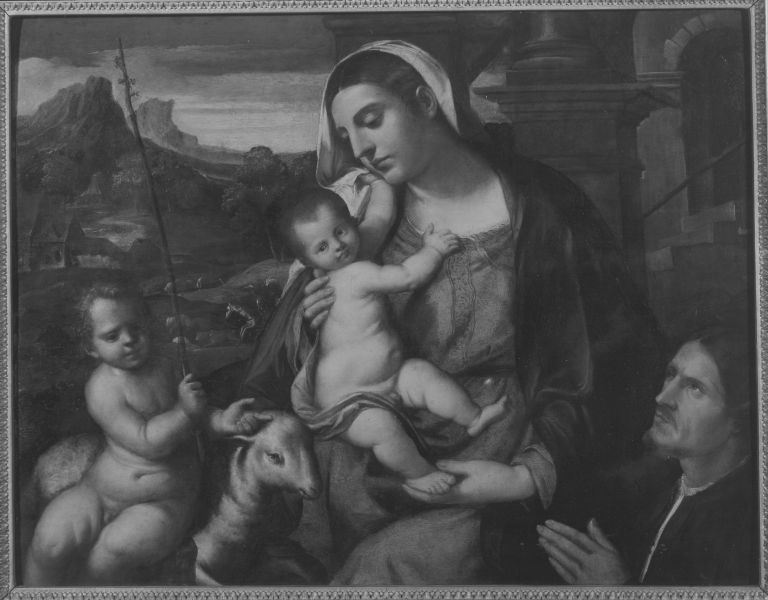 Maria mit dem Kinde, dem Johannesknaben und einem Stifter (Umkreis)
