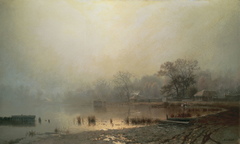 Mist. The Red Pond in Moscow in Autumn by Lev Kamenev