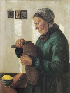 Old Woman cutting Bread