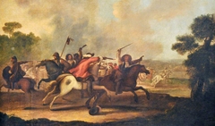One of Four Battle Scenes: Horeseman pursuing one another by Anonymous