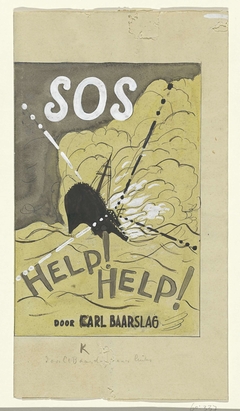 Ontwerp voor boekomslag voor Karl Baarslag's 'S.O.S', met voorstelling van een schip in een storm by Leo Gestel