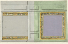 Ontwerp voor kamerversiering met twee rechthoekige panelen in paars en grijs by Abraham Meertens