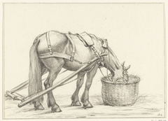 Paard etend uit een mand, naar rechts by Jean Bernard