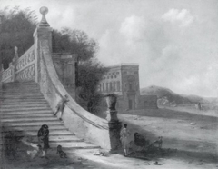 Palace with Outdoor Stairs at the Sea by Johann Wilhelm Baur