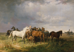 Pferde auf der Puszta by Franz Adam