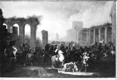 Pferdemarkt an den Ruinen einer römischen Wasserleitung by Georg Philipp Rugendas