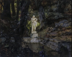 Pond with faun statue