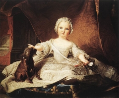 Portrait de la petite Marie-Zéphyrine de France jouant avec un petit chien by Jean-Marc Nattier