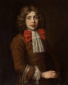Portrait of a boy with a red bow and ruffle. by Andreas Stech