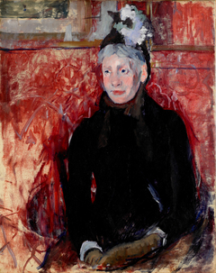 Portrait of an Elderly Lady in a Bonnet: Red Background by Mary Cassatt
