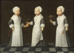 Portrait of the De Reuver triplets by Anoniem Noord-Nederlands