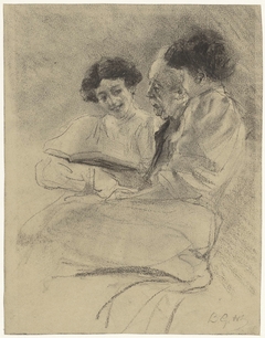 Portret van A. Grandmont met een boek en twee vrouwen by Bramine Hubrecht