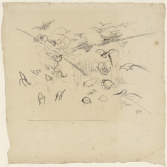 Schets voor illustratie in Hoe de vogels aan een koning kwamen by Theo van Hoytema