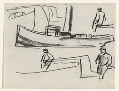 Schetsblad met studies van een schip en van figuren by Leo Gestel