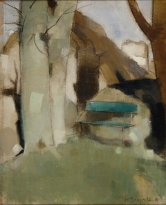 Shadow on the Wall II (Green Bench) by Helene Schjerfbeck