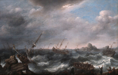 Shipwrecked on a stormy Sea. by Adam Willaerts