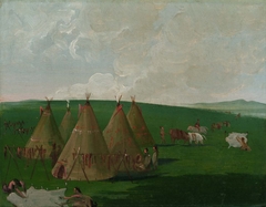 Sioux Encamped on the Upper Missouri, Dressing Buffalo Meat and Robes by George Catlin