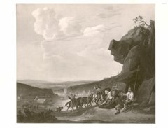 Southern landscape with a view of a bay, with travelers resting by Johannes Lingelbach