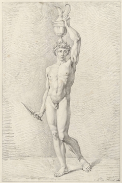 Staand mannelijk naakt met een vaas en een mes by Hendrik de Flines