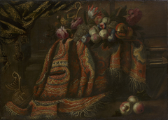 Still Life of Fruit and Flowers with a Carpet by Attributed to Francesco Fieravino