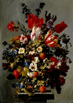 Still Life with Flowers on a Stone Pedestal by Anonymous