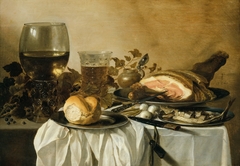 Still-life with ham, red herring and beer