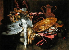 Still life with poultry, game and tableware by Pieter Boel