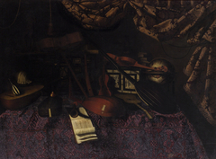 Stilleben mit Musikinstrumenten, Notenblättern, Himmelsglobus und Muschel by Bartolomeo Bettera
