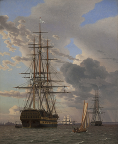 The Russian Ship of the Line "Asow" and a Frigate at Anchor near Elsinore by Christoffer Wilhelm Eckersberg