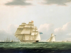 The yacht 'Royal Sovereign' with the Duchess of Clarence on board, leaving Portsmouth to view the visiting Russian squadron anchored in Spithead, 8 August 1827 by Henry Moses
