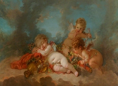 Three Cupids Floating in the Clouds by François Boucher