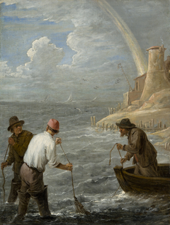 Three Fishermen Casting their Nets by David Teniers the Younger