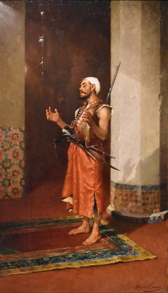 Turkish guard in prayer by Theophile Marie Francois Lybaert