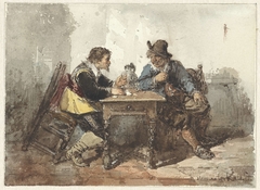 Twee mannen aan een tafel gezeten by Herman Frederik Carel ten Kate