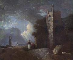 Two Figures by a Ruin (Ruined Tower with Figures) by after Richard Wilson