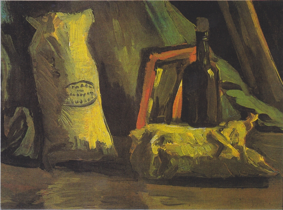 Still life with two bags and bottle