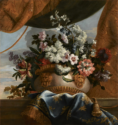 Vase de porcelaine avec des fleurs by Jean-Baptiste Monnoyer