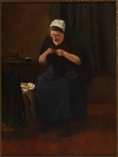 Vrouw, zittend met naaiwerk. by Nicolaas van der Waay