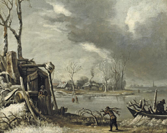 Winter landscape with a wood-gatherer