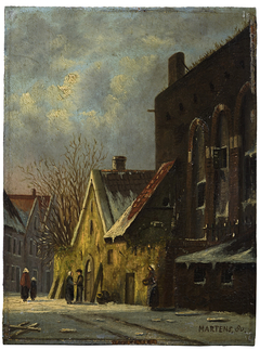 Wintergezicht met kerk by Willem Johannes Martens