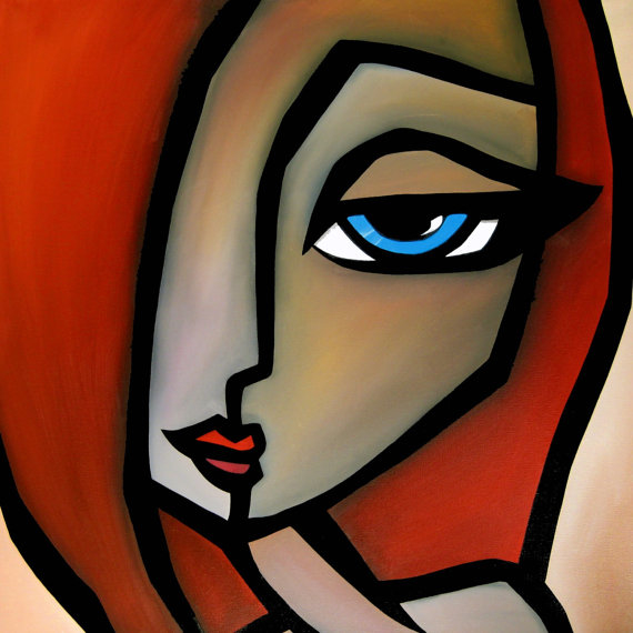 With You - Original Abstract painting Modern pop Art Contemporary red large Portrait FACE by Fidostudio