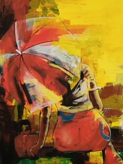 Woman Sitting with Umbrella by Jafeth Moiane